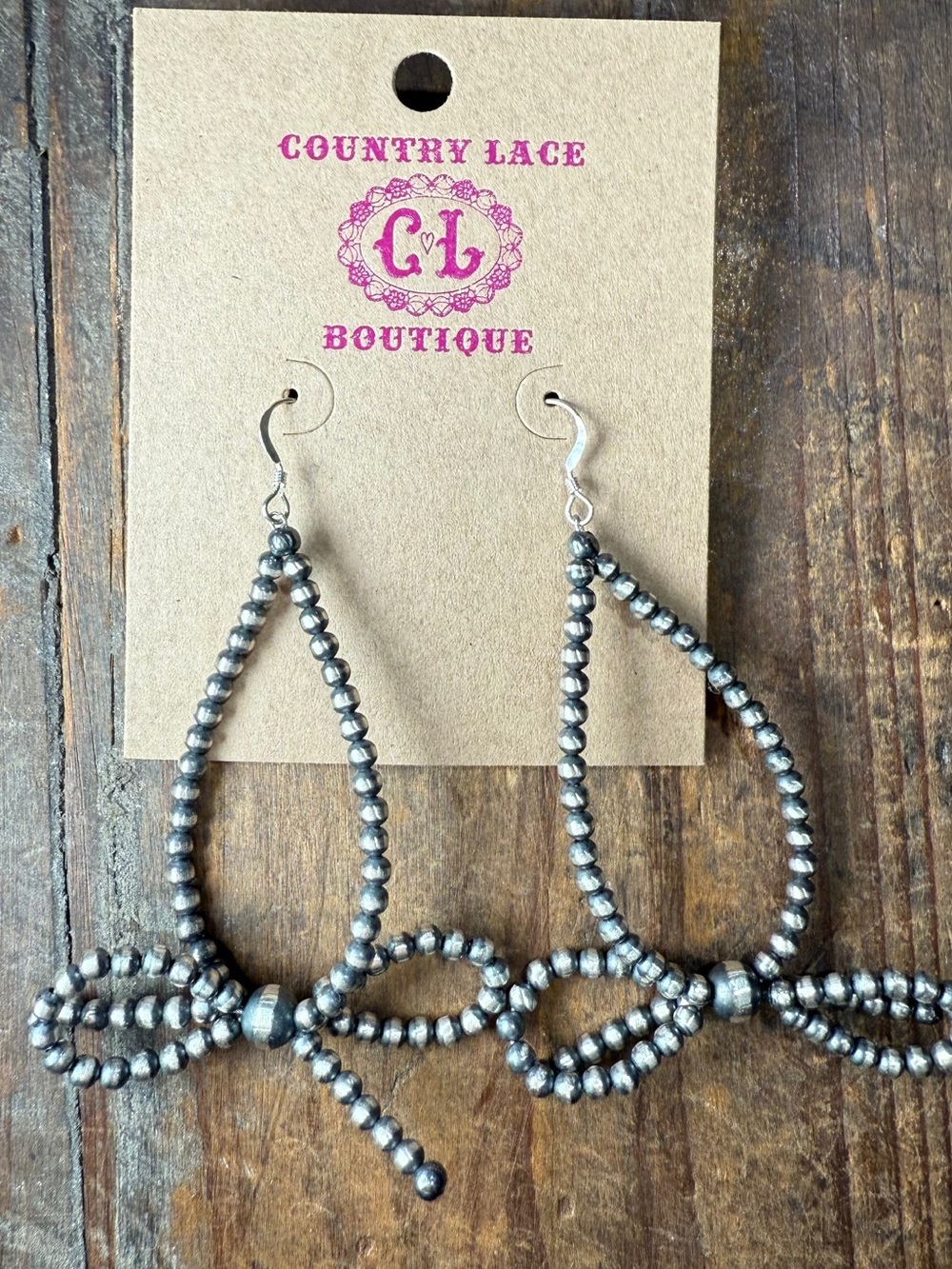 Silver Beaded Bow Drop Earrings